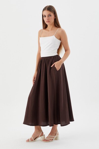 Shopping Shop Elastic Waist Balloon Skirt Brown