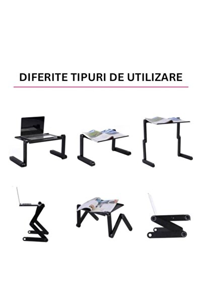 OEM Adjustable Aluminum Laptop Table with Double USB Cooler and Adjustable Mouse Stand, Black, Metadoro