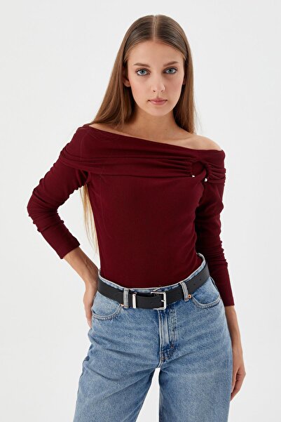 Shopping Shop Μπλούζα με γιακά Madonna ΜΠΟΡΔΟ