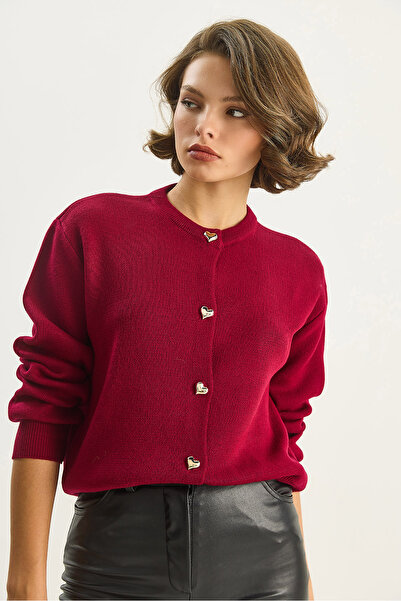 Bianco Lucci Kadın Kalp Düğmeli Bisiklet Yaka Triko Hırka 60283628