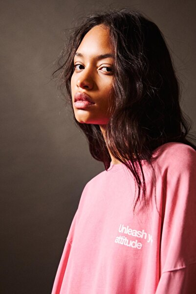 Pull & Bear Pembe uzun kollu t-shirt