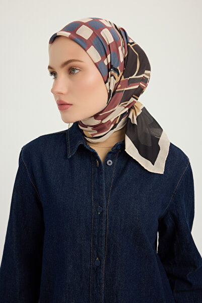 Schaless Pastel Journey - Burgundy - Eșarfă cu model Efilia - 90x90 Cm