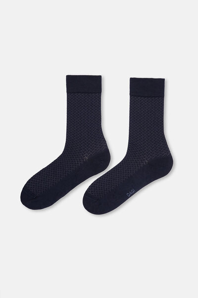 Eros Мъжки чорапи от бамбук в тъмносин цвят с квадратен десен