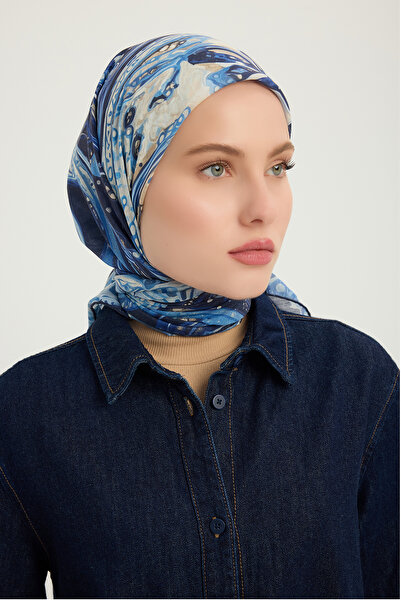 Schaless كوزميك بيزلي - أزرق داكن - وشاح منقوش إيفيليا - 90x90 سم