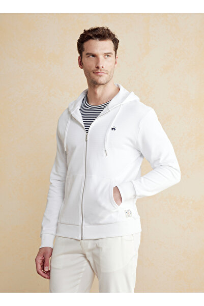 BROOKS BROTHERS Kapüşon Yaka Kırık Beyaz Erkek Sweatshırt BBSS25MSW003