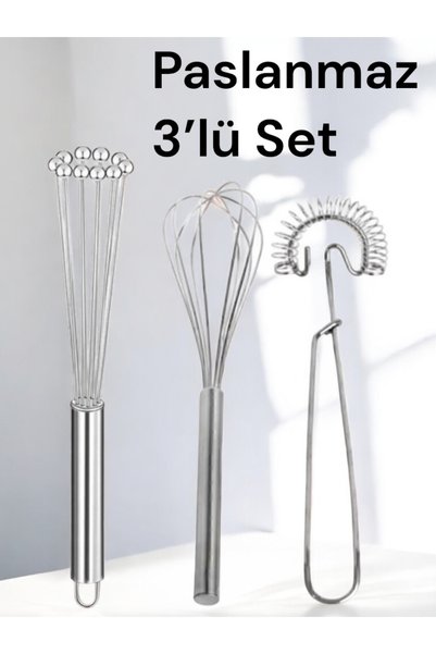 Trend Home Life Paslanmaz Çırpma Teli 3’lü Set. Yumurta Çırpıcı Köpürtücü Çırpma Teli