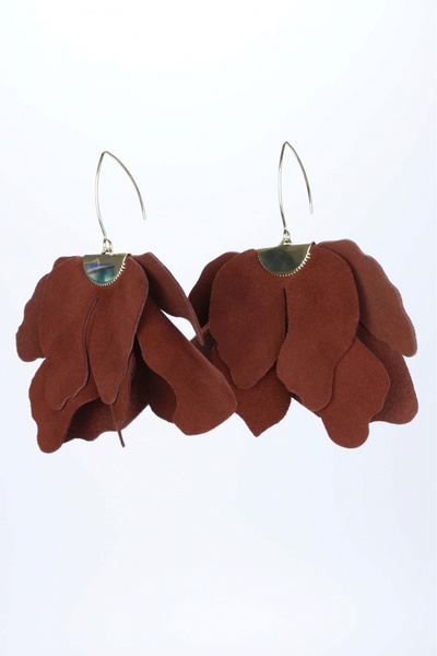HAIArt Handmade leather floral earrings - Brown