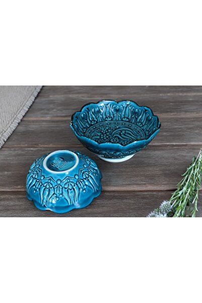 PAYİDAR MODEL Payidar 15cm Turquoise Pattern Ceramic Bowl Set Handmade Serving Bowl Snack Bowl