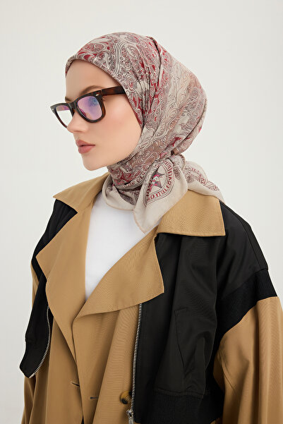 Schaless Endless Love - Beige - Efilia Patterned Scarf - 90X90 cm