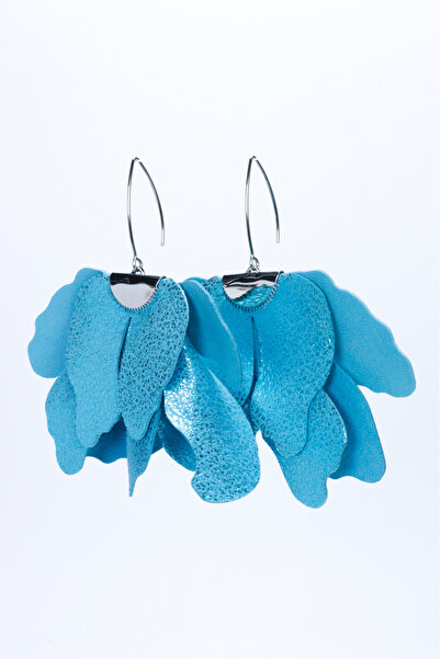 HAIArt Cercei florali din piele lucrați manual - Albaștri cu sclipici