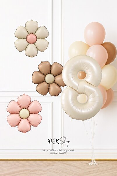 PEKSHOP 8 Yaş Bohem Papatya Tema Doğum Günü Balon Seti Bohem Papatyalar ve Ya...