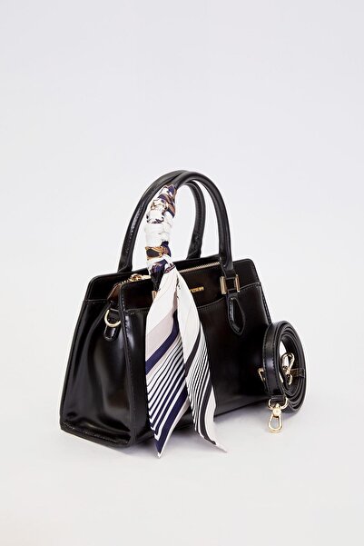 Levidor Black Scarf Strap Decorated Shoulder Bag