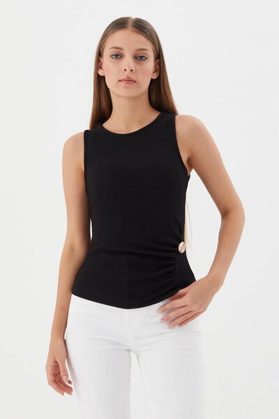 Shopping Shop Μπλούζα με ντραπέλα ΜΑΥΡΗ