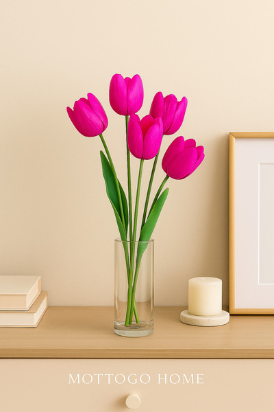 Mottogo Buchet de lalele umede artificiale din 5 piese – floare decorativă ap...