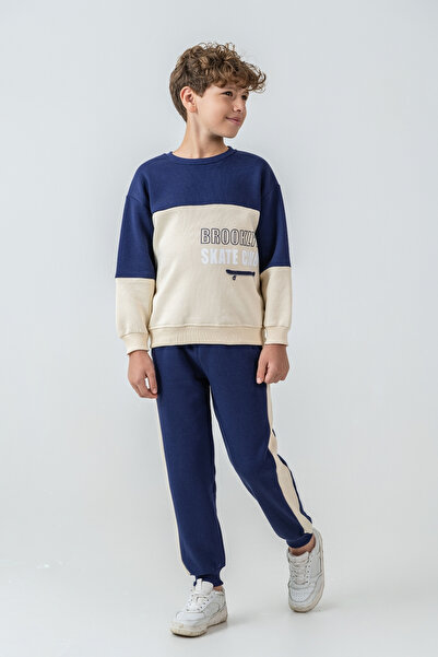 AHENGİM Σετ χειμερινής φόρμας για αγόρια Brooklyn Skat Clup με στάμπα με 3 κλωστές Ak4228