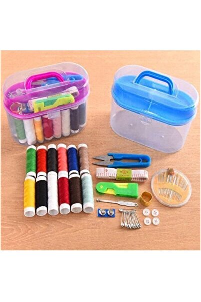 Genel Markalar Özel Kutulu 40 Parça Mini Dikiş Seti Iğne Iplik Balıkçı Makas Mezura Yüzük