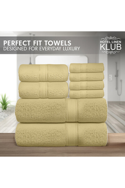 Hotel Linen Klub 8 - Piece Premium 100% Cotton Terry Towel Set – 2 Bath Towels, 2 Hand Towels & 4 Face Towels