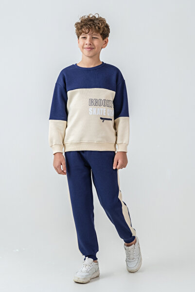 AHENGİM Σετ χειμερινής φόρμας για αγόρια Brooklyn Skat Clup με στάμπα με 3 κλωστές Ak4228