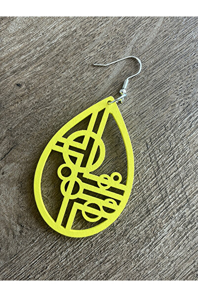 Büyük Hanım Wood Carved Motif Yellow Dangle Style Earrings