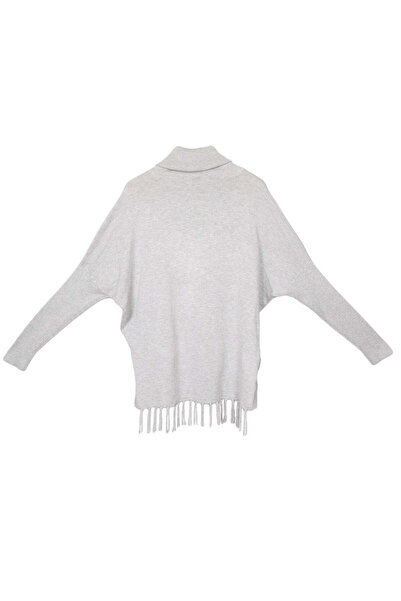WildFashion Wide poncho style blouse with high collar and fringes BL833-18