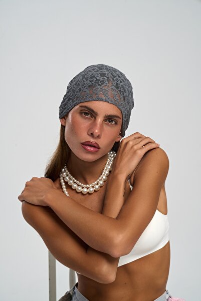 MAI STUDIOS CO. Miray Трикутний виріз Антрацит Мереживна бандана