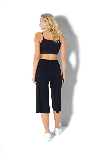 Jiber Women's Wide Leg Viscose Black Capri 2717