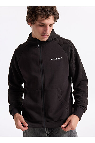 Jack & Jones Kapüşon Yaka Siyah Erkek Sweatshırt 12278609_JJTHATCHER SWEAT ZI...