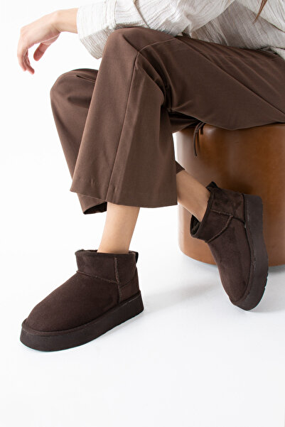 SOFT Γυναικείες μπότες μίνι σουέτ με χοντρή σόλα με επένδυση από γούνα