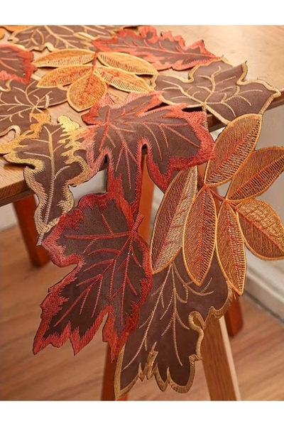 Erkin Kozmetik Runner din poliester cu frunze de toamnă - 85 cm scurt