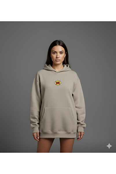 By Caspita Fashion Lenithra Astronaut Pop Art Back Printed Unisex Oversize Beige Hoodie