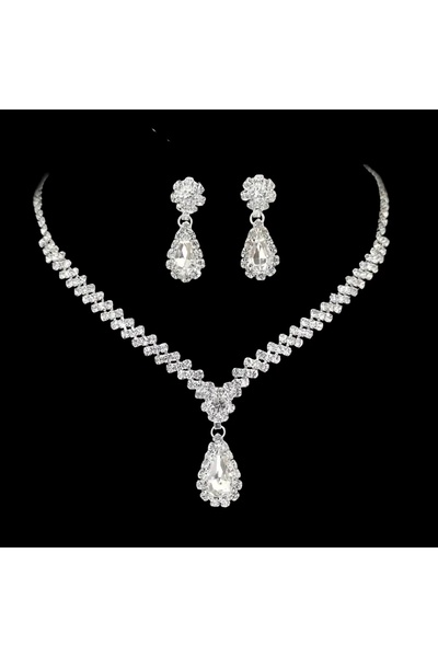 shopidik Women's Crystal Stone Teardrop Model Necklace Earring Jewelry Set – Wedding & Invitation