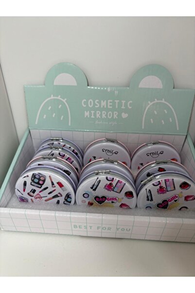 NİSA HOME Kadın Yuvarlak Hediye Paketli Makyaj Temalı Parlak Cep Aynası | Kad...