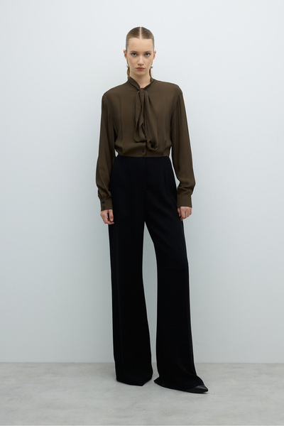 Roman Yakası Fular Detaylı Tulum Haki - Siyah K2612401_444