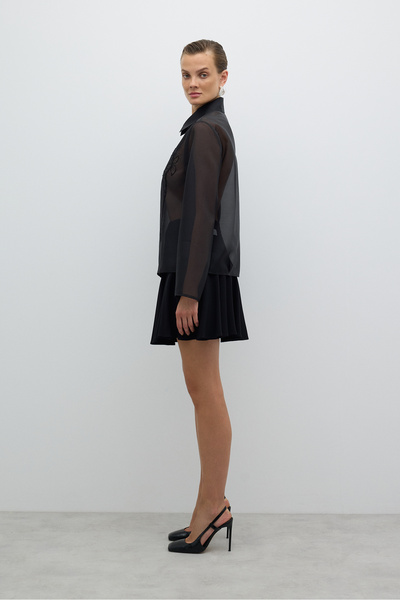 Roman Önden Fermuarlı Taş İşlemeli Ceket Siyah K2613507_001