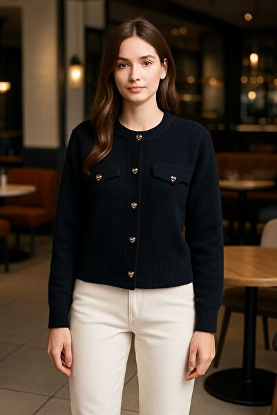 KLASS LİFE kadın/kız ceket kalp düğme ve cep kapağı detaylı