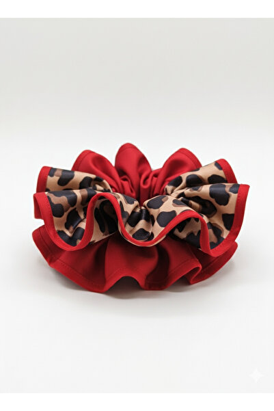 Handmade Betty Bands Red Piping Leopard Scrunchie – Trendy Fabric Hair Tie