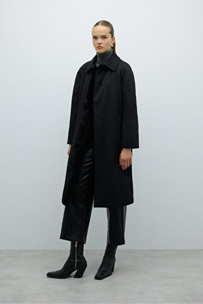 Roman Kürk Detaylı Beli Kemerli Pardesü Siyah K2618301_001