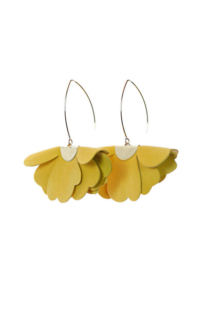 HAIArt Handmade leather floral earrings - Yellow