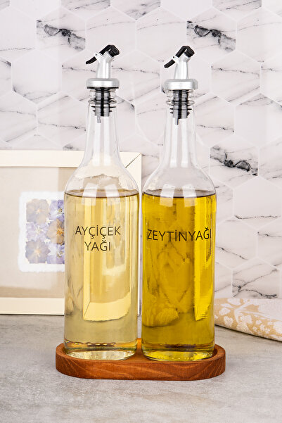 Minya Home طقم من قارورتين للزيت مع حامل خشبي سعة 750 مل لزيت الزيتون والزيت ...