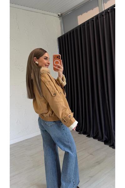 elif teke Fur Collar Trench Coat Camel