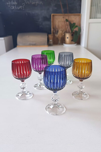 ABBETC Beykoz Cut Glass 6 Pieces Coffee Side Glasses Multi-Colored