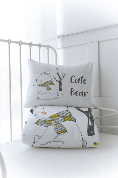 Tuğba Kuğu Organic Printed Baby (100X150) Quilt Set - for Baby Series - Polar Bear with Scarf