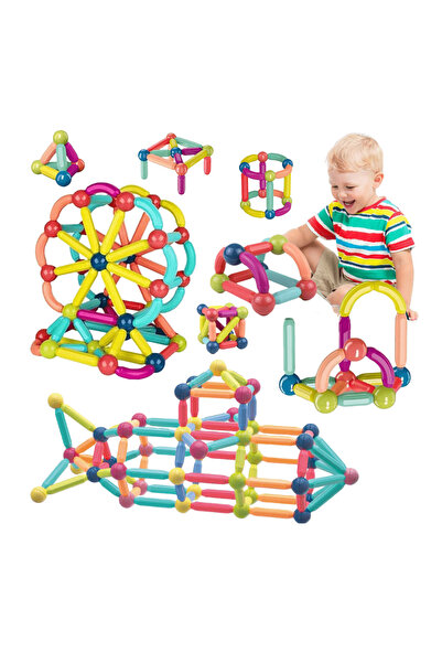 OEM Set de Constructie Magnetica STEM 70 Piese Bile si Tije