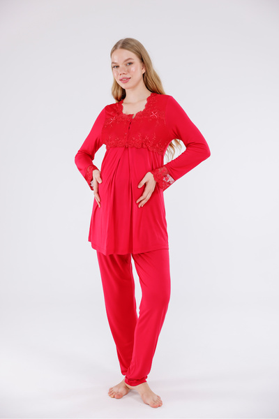 Yulem Homewear Cherry Special Lace Long Sleeve Cotton Maternity Pajama Set