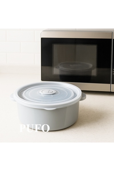 PUFO Set of 3 Round Casseroles with Lids, Microwave Safe, Capacity 500/1000/2000 ml, Light Grey