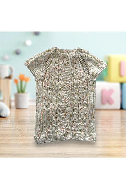 Pafuli سترة أطفال/رضع محبوكة يدويًا بتفاصيل متميزة ومرقعة بلون كريمي (0-2 سنة)