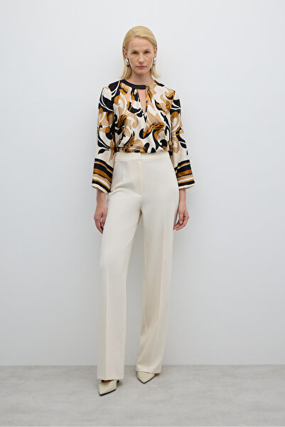 Roman Düz Geniş Paça Pantolon Ekru K2612056_049