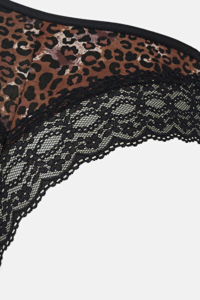 Eros Chiloți brazilian cu model, bej-negru, pentru femei, din 3 piese, cu detaliu din dantelă pe spate