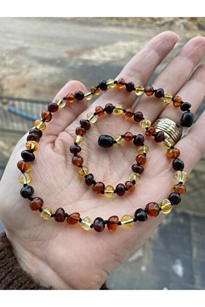 NİSSBEBE Sertifikalı Orijinal Kehribar Kolye Damla Kehribar Bebek Çocuk Kolyesi