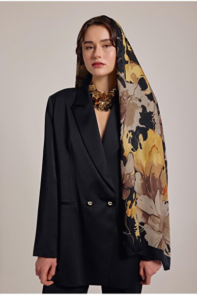 Yaqa SİYAH VİZON FLOWER ŞAL
